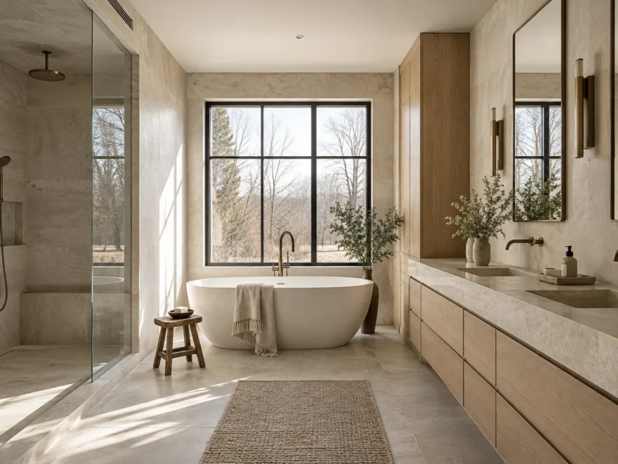 Natural Stone Ensuite with Freestanding Tub