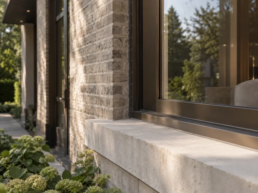 Limestone Sill and Bronze Window