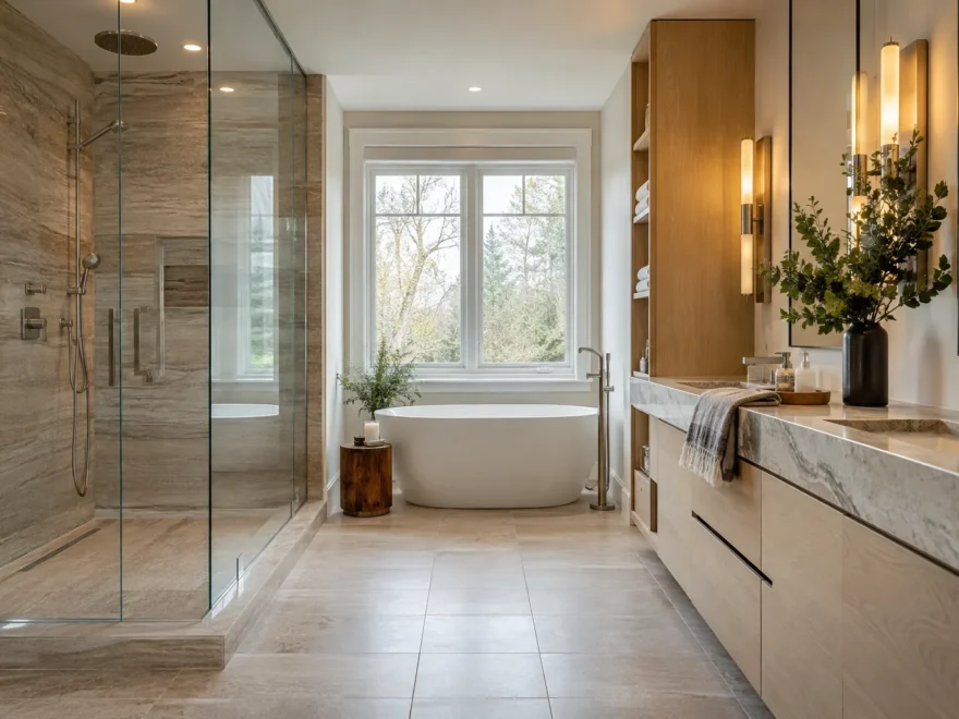 Bath and Shower in Stone Ensuite