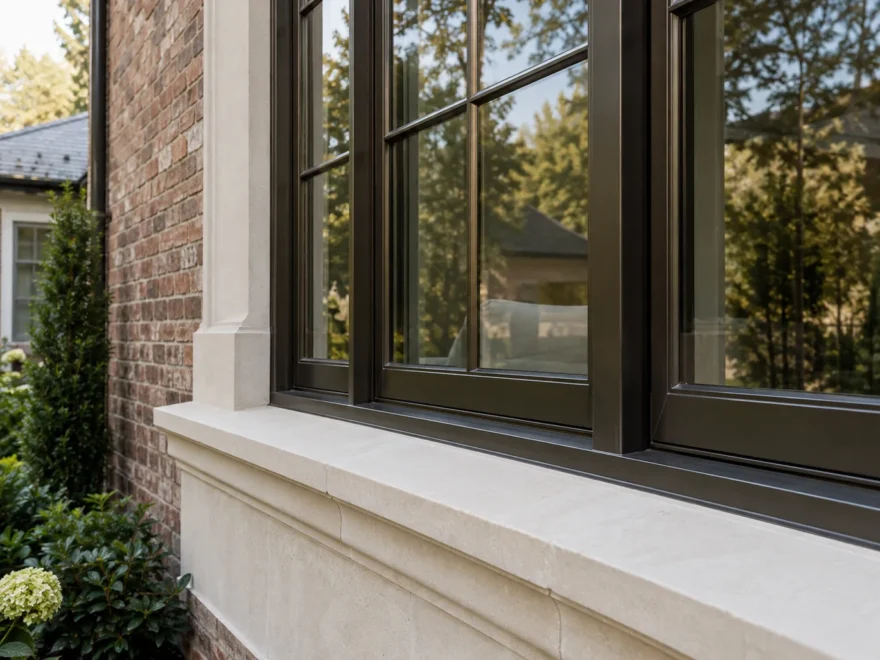 Bronze Window and Limestone Sill