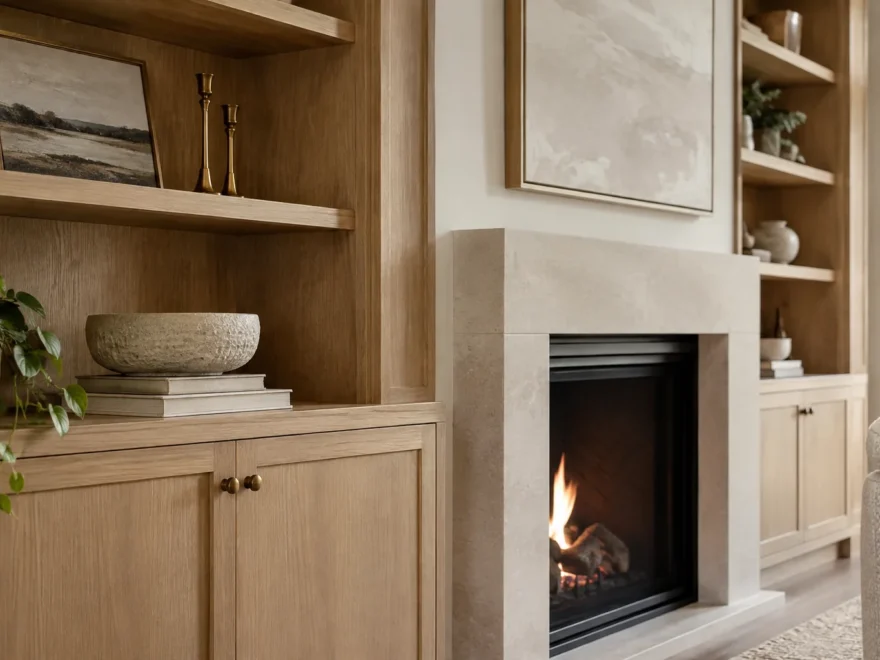 Built-In Shelving Beside Fireplace
