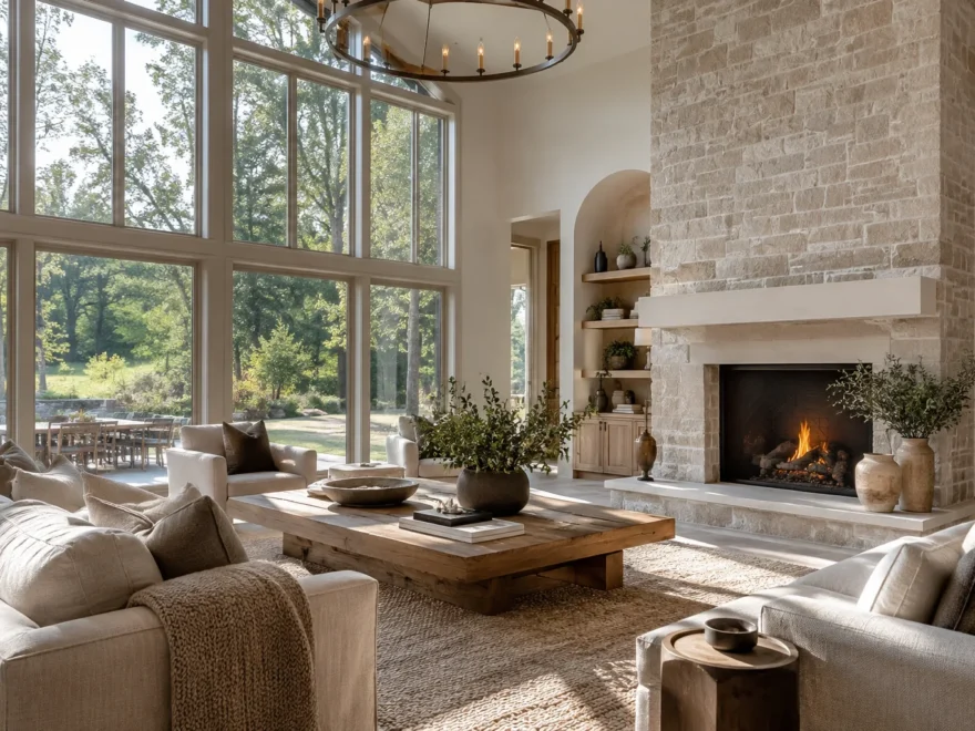 Family Room with Tall Garden Windows
