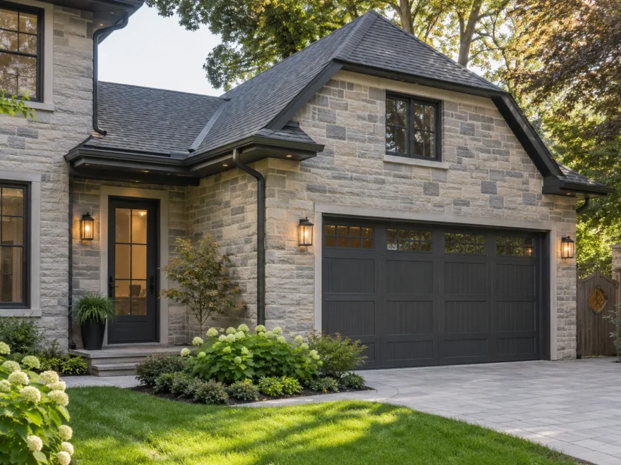 Stone Garage Wing on Established Home