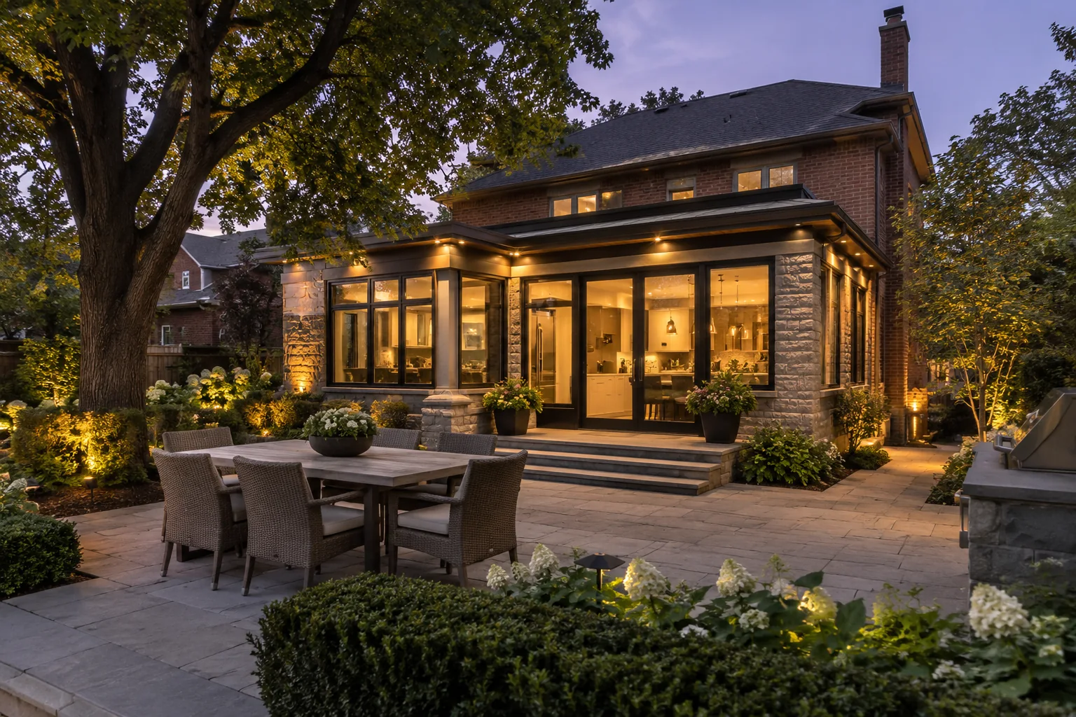 Rear Addition Framed by Mature Trees
