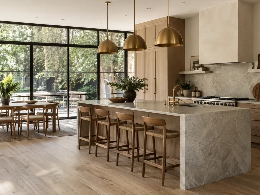White Oak Kitchen with Stone Island