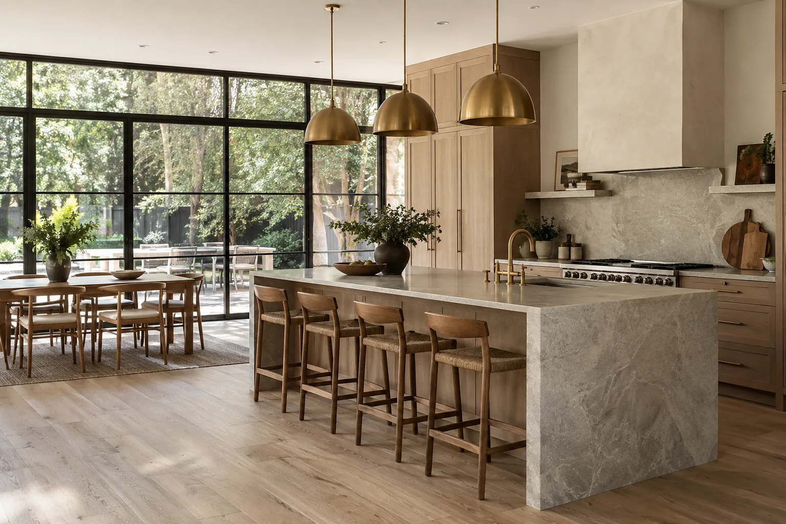 White Oak Kitchen with Stone Island