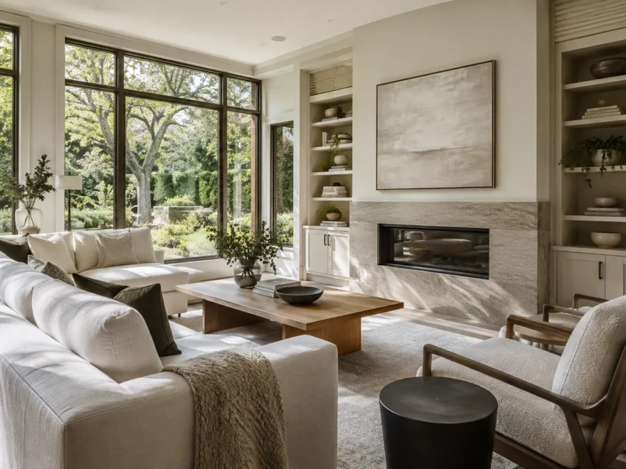 Family Room with Built-In Shelving